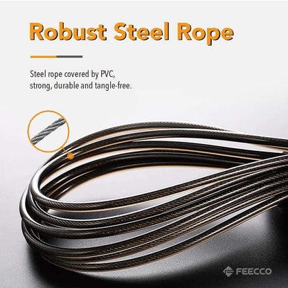 FEECCO 1/2 Lb Weighted Jump Rope for Boxing, Cardio, Crossfit Workout, 8~11Ft Range Adjustable Length Steel Ropes with Ball Bearings and Metal Handles, Suitable for Men and Women