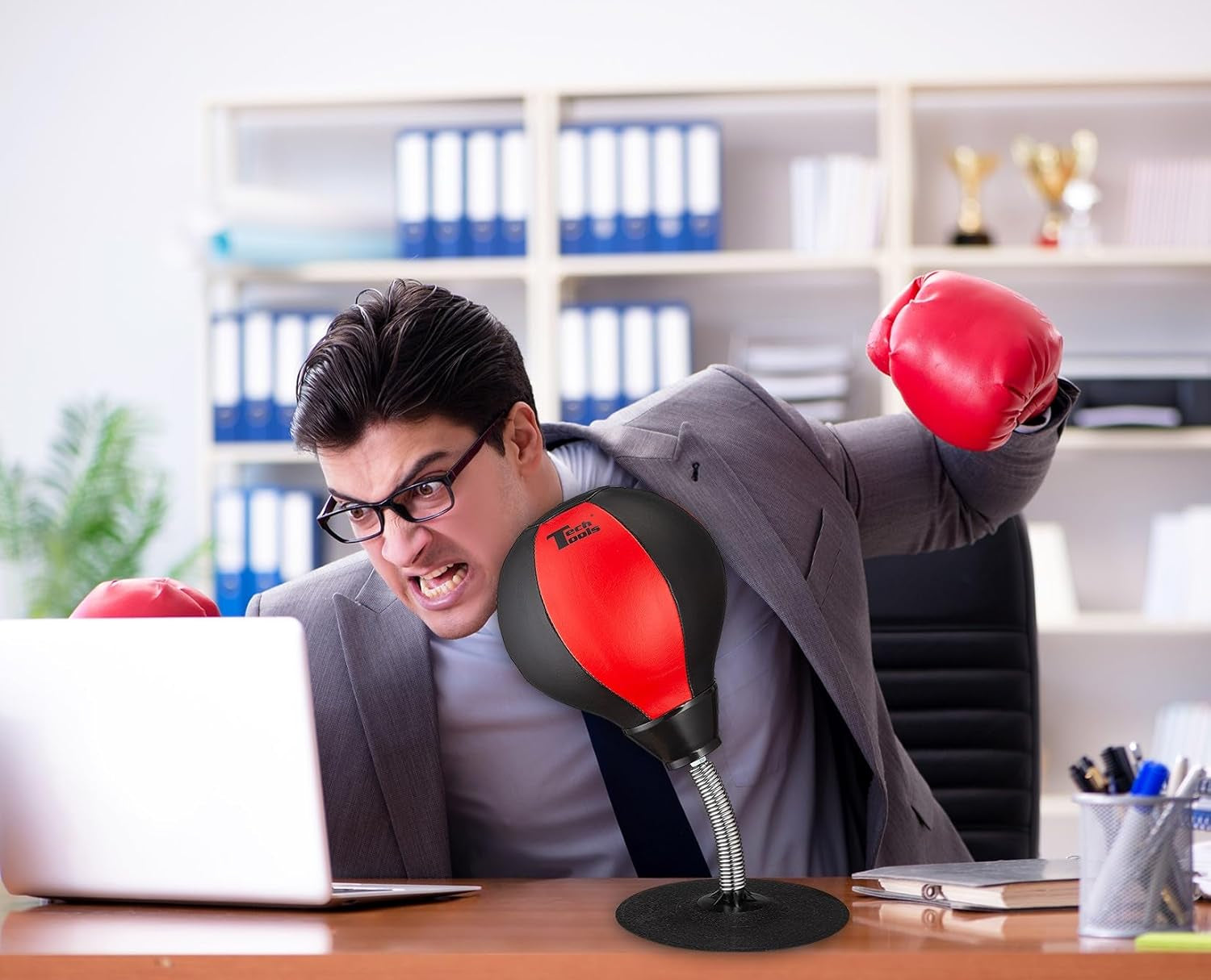Stress Buster Desktop Punching Bag - Suctions to Your Desk, White Elephant Gifts for Coworker Men and Women, Heavy Duty Stress Relief Ball, Gag Gifts Funny Desk Accessories